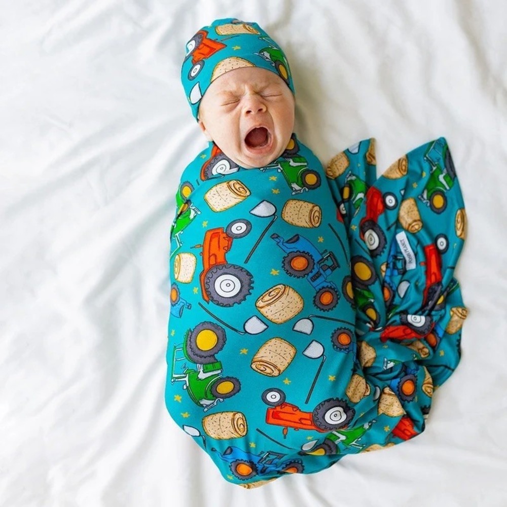Posh Peanut Baby Boy Farm Tractor Soft Bamboo Swaddle O/S